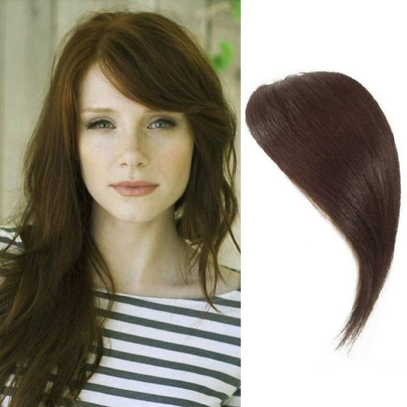 Dsoar Side Bangs Clip in Human Hair Bangs Natural Clip on Side Bang Straight Fringe Real Hair Extensions(Dark Brown) - Image 1